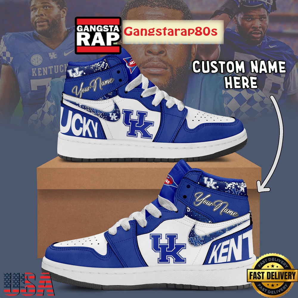 NCAA Kentucky Wildcats Custom Name Air Jordan 1 Shoes Running Sneakers For Men Women