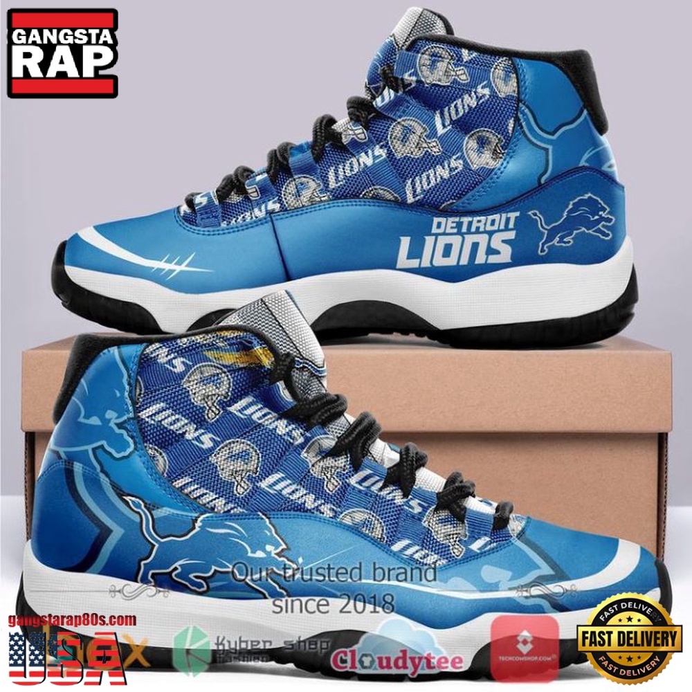 NFL Detroit Lions Unique Design Air Jordan 11 Running Sneaker Shoes
