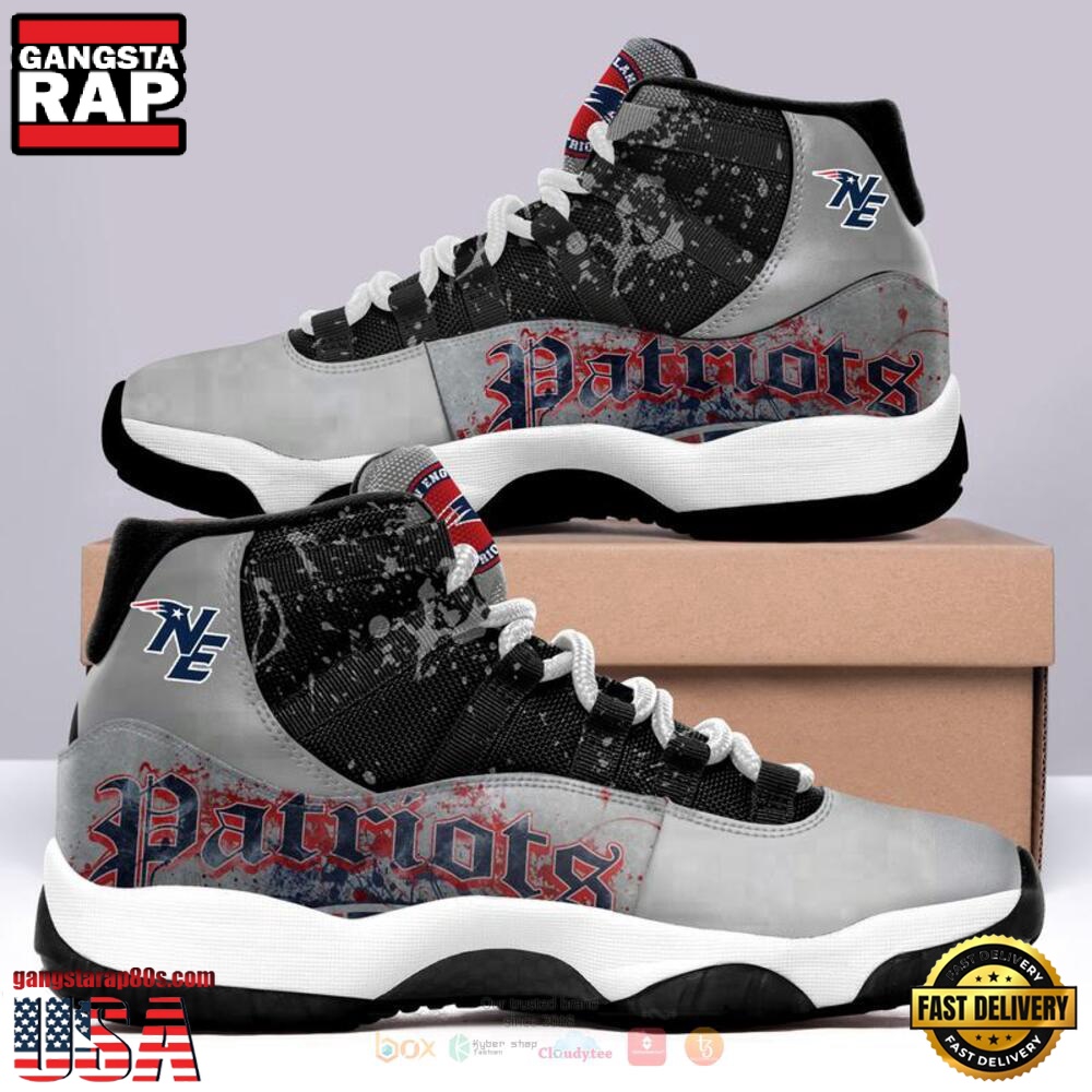 NFL New England Patriots Black Grey Unique Design Air Jordan 11 Shoes