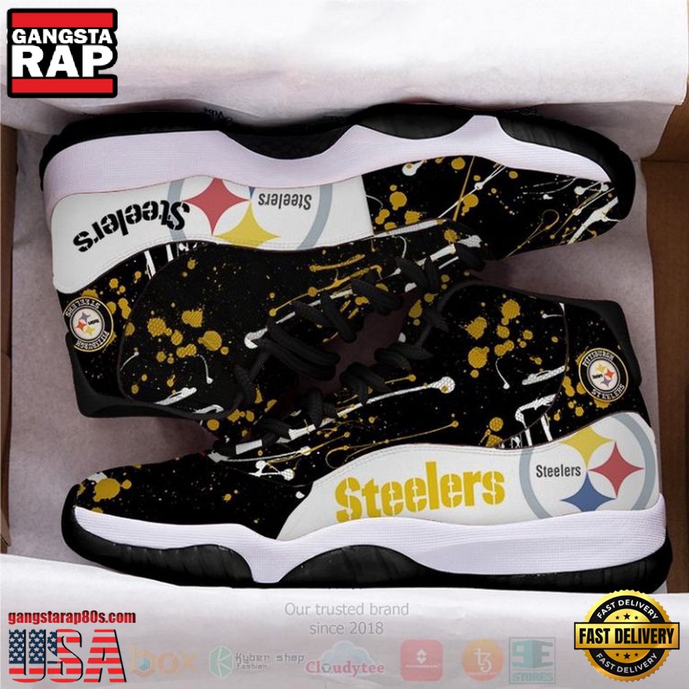 NFL Pittsburgh Steelers Black-White Unique Design Air Jordan 11 Shoes
