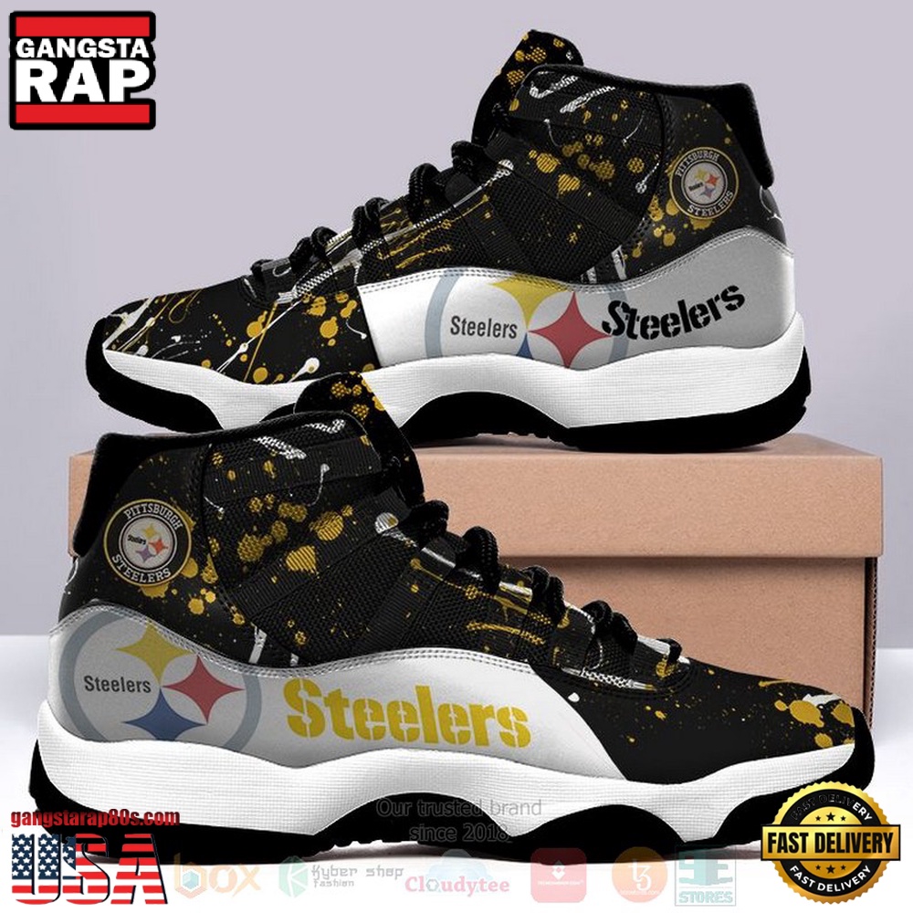 NFL Pittsburgh Steelers Black-White Unique Design Air Jordan 11 Shoes