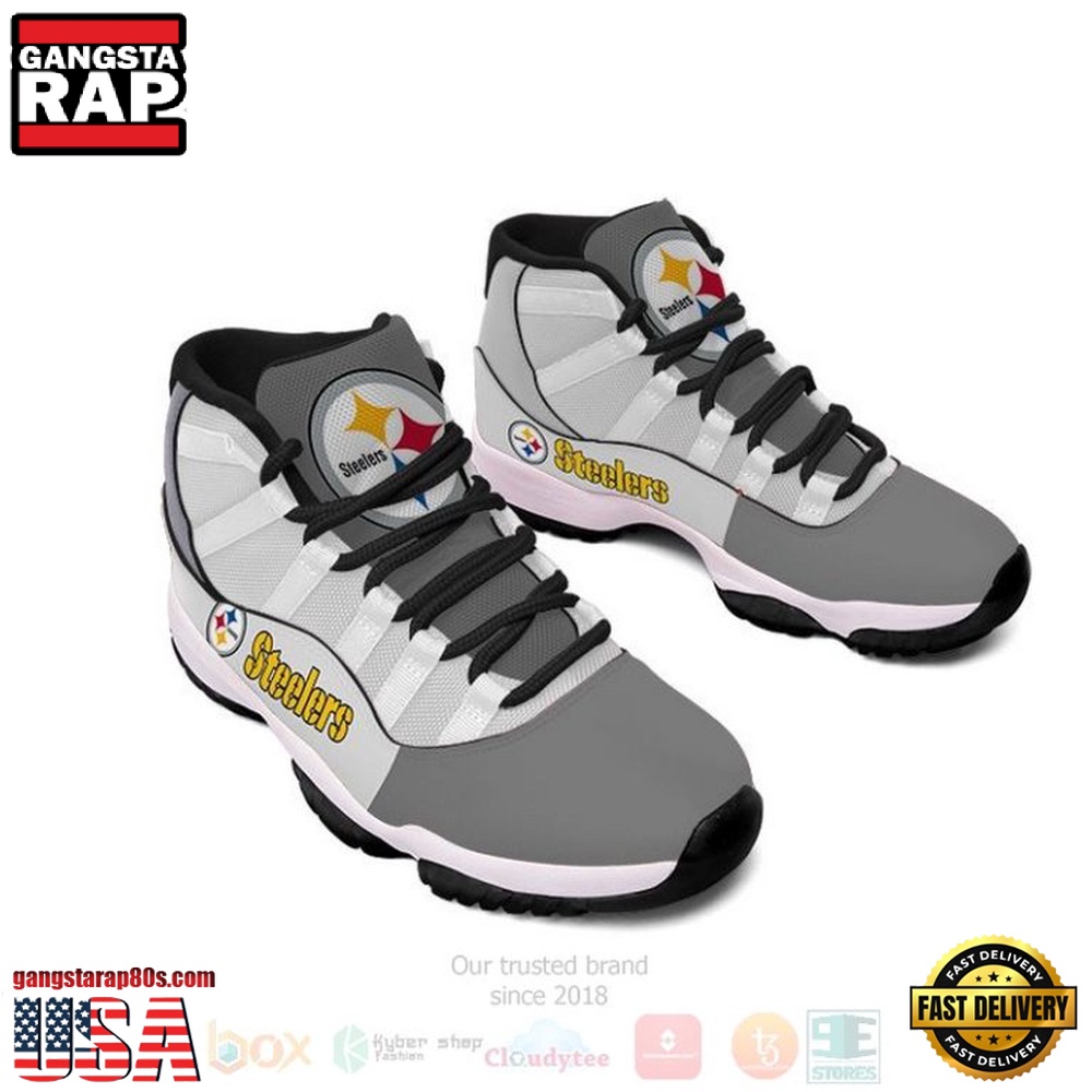NFL Pittsburgh Steelers Grey Unique Design Air Jordan 11 Shoes