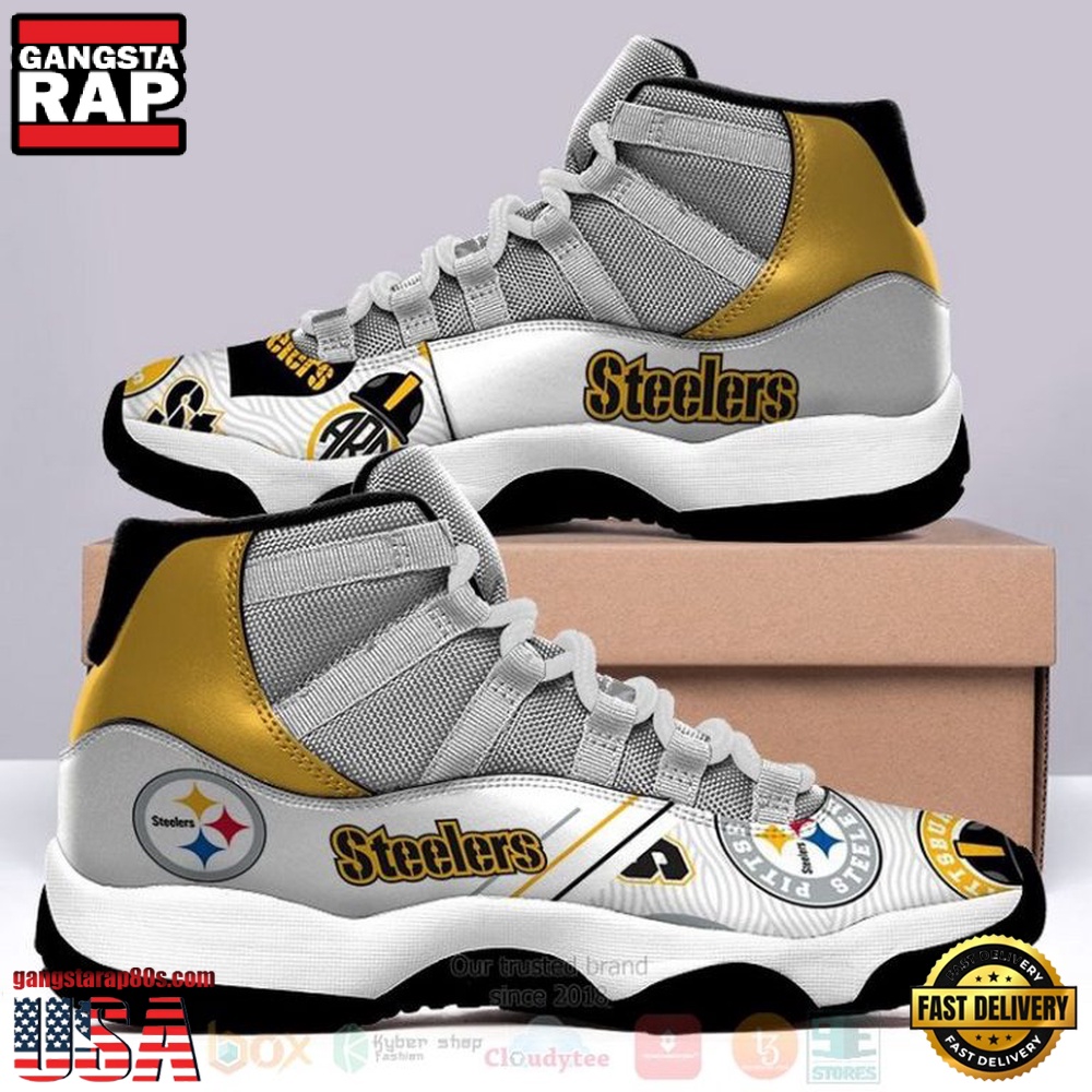 NFL Pittsburgh Steelers Grey-White Unique Design Air Jordan 11 Shoes