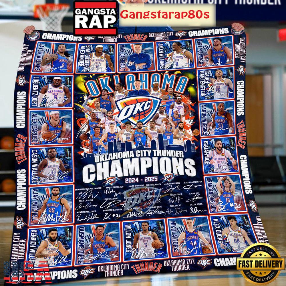 Oklahoma City Thunder NBA Finals Champions 2025 Fleece Blanket Quilt