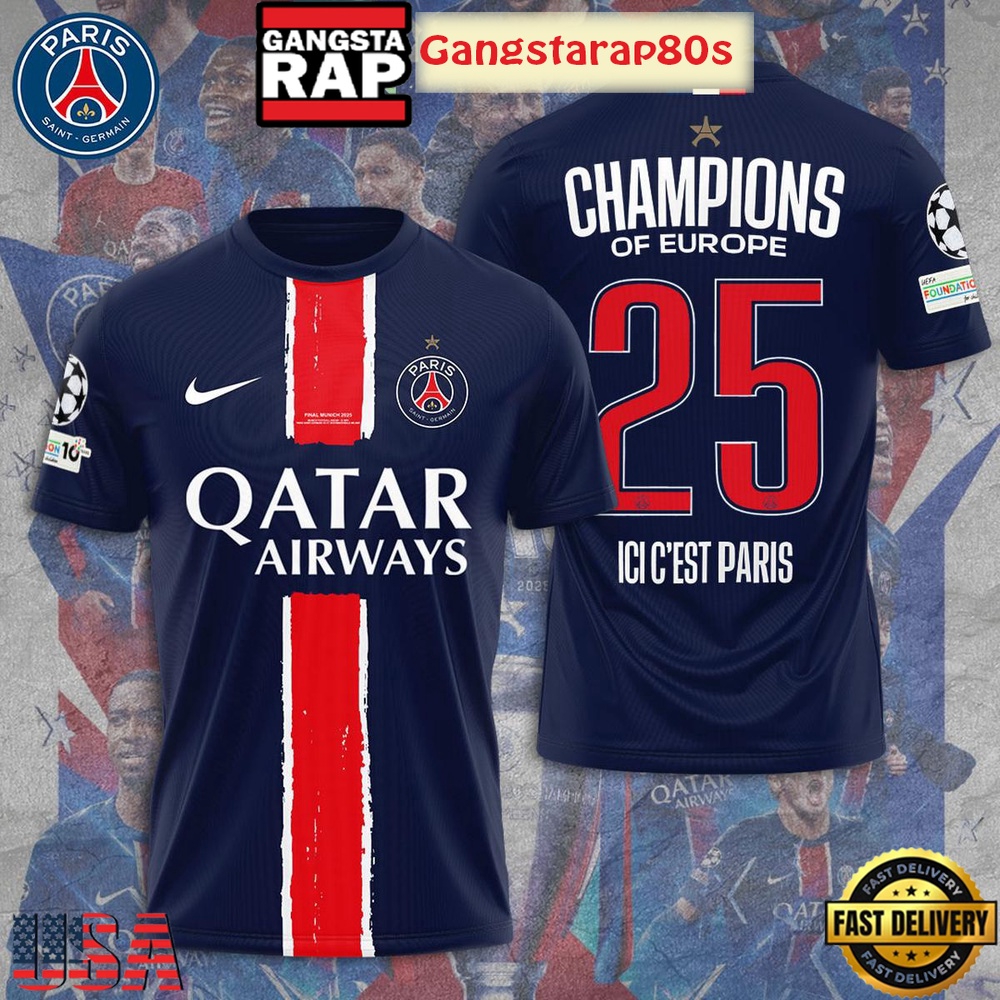 Paris Saint Germain Champions Of Europe All Over Print T-Shirt Hoodie Paris Saint Germain Champions Of Europe All Over Print T-Shirt Hoodie