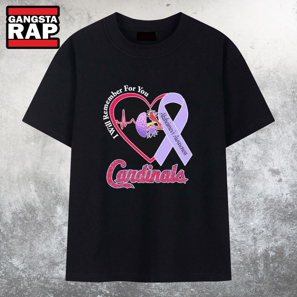 St Louis Cardinals I Will Remember For You Alzheimer’s Awareness Heartbeat Brain T-Shirt
