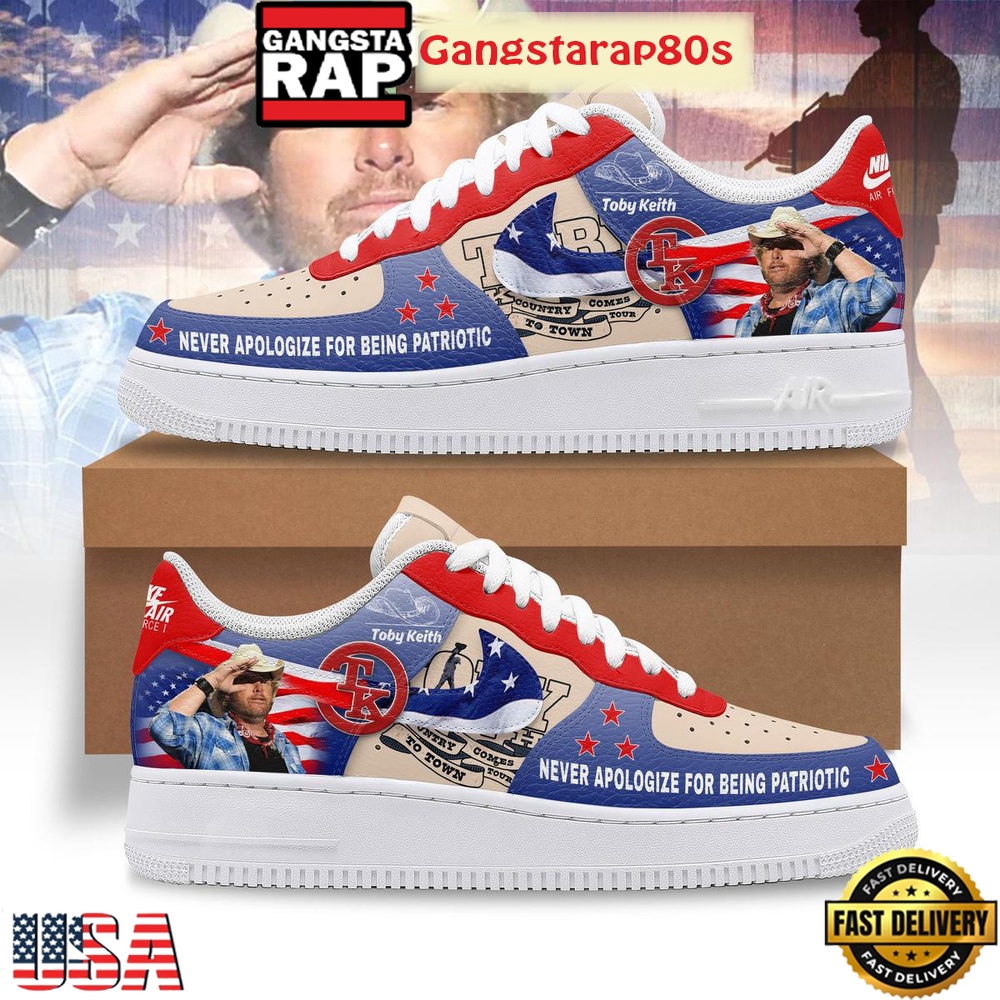 Toby Keith Never Apologize For Being Patriotic Special Edition Air Force 1 Shoes Running Sneakers