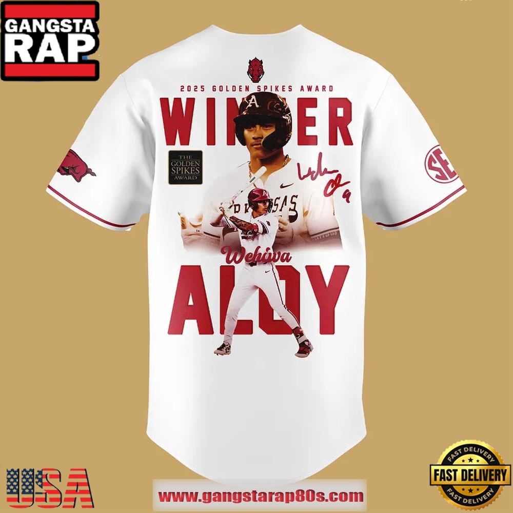 Wehiwa Kapahulehua Aloy 2025 Golden Spikes Award Winner Baseball Jersey Shirt Wehiwa Kapahulehua Aloy 2025 Golden Spikes Award Winner Baseball Jersey Shirt