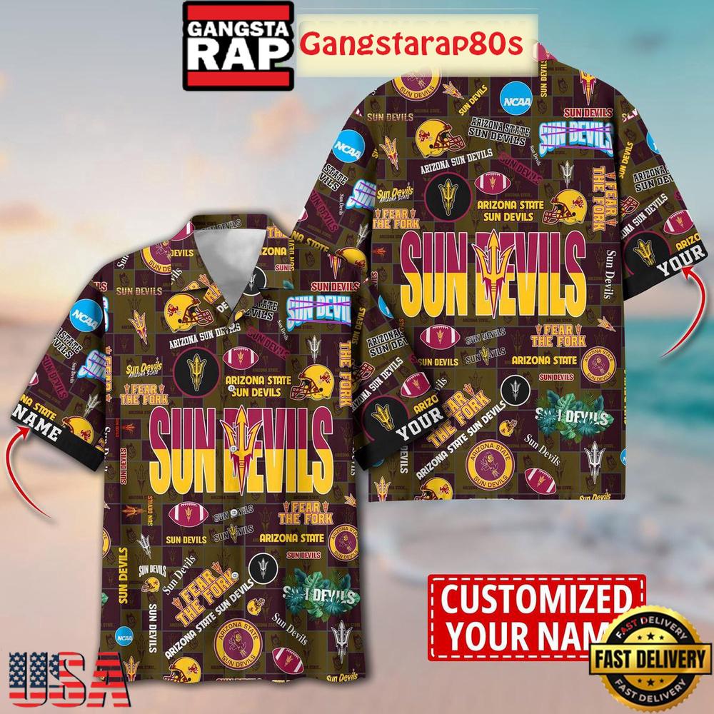 Arizona State Sun Devils Solgan Fear The Fork True Fan Spirit Custom Name Aloha Hawaiian Shirt Arizona State Sun Devils Solgan Fear The Fork True Fan Spirit Custom Name Aloha Hawaiian Shirt
