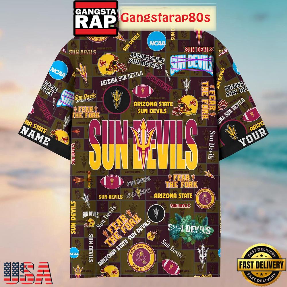Arizona State Sun Devils Solgan Fear The Fork True Fan Spirit Custom Name Aloha Hawaiian Shirt Arizona State Sun Devils Solgan Fear The Fork True Fan Spirit Custom Name Aloha Hawaiian Shirt