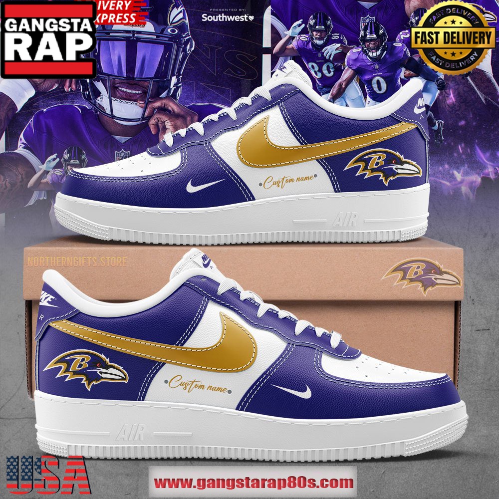 Baltimore Ravens Custom Nike Air Force 1 Running Sneakers Shoes