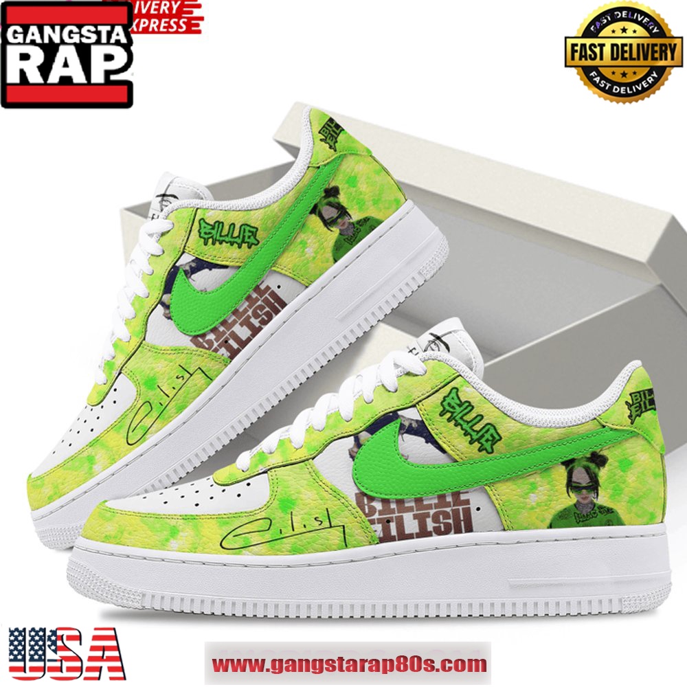 Billie Eilish Neon Vibes Limited Edition Air Force 1 Running Sneakers Shoes Billie Eilish Neon Vibes Limited Edition Air Force 1 Running Sneakers Shoes