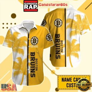 Custom Name Boston Bruins Golden Palm Summer Hawaiian Shirt