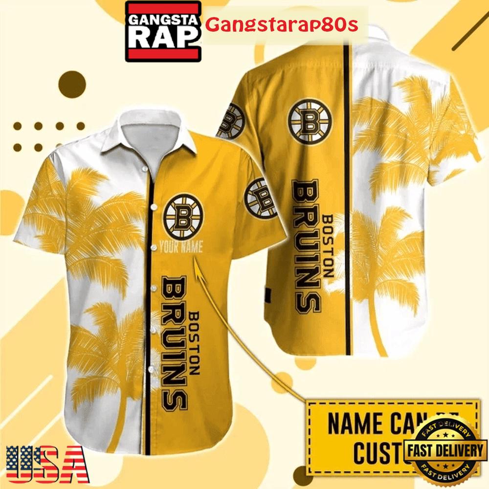 Custom Name Boston Bruins Golden Palm Summer Aloha Hawaiian Shirt Custom Name Boston Bruins Golden Palm Summer Aloha Hawaiian Shirt