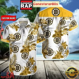 Custom Name Boston Bruins Hibiscus Summer Hawaiian Shirt