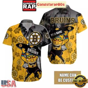 Custom Name Boston Bruins Tropical Tiki Summer Hawaiian Shirt