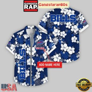 Custom Name Buffalo Bills Hibicus Pattern Hawaiian Shirt For Fans