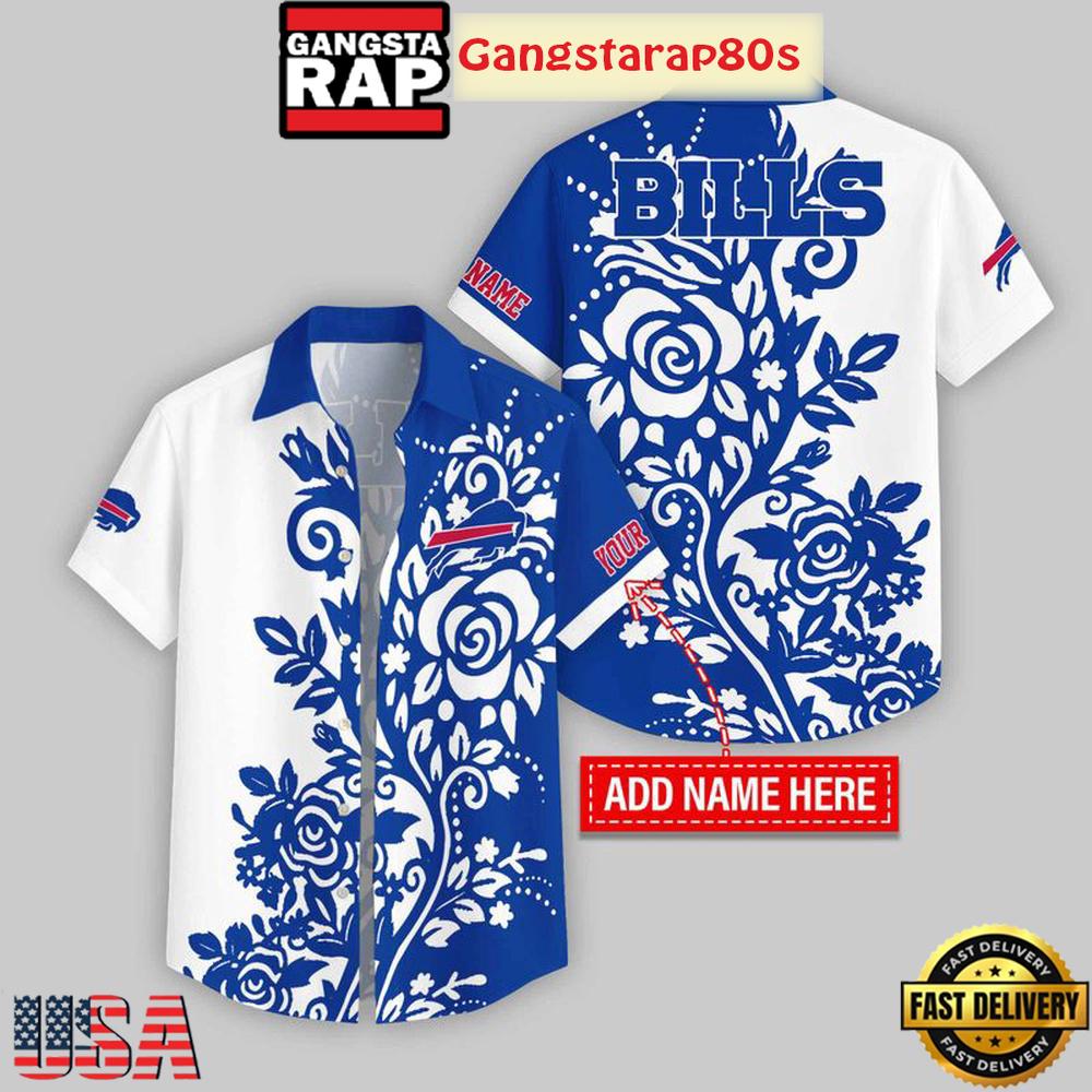 Custom Name Buffalo Bills Rose Branch Pattern Aloha Hawaiian Shirt Custom Name Buffalo Bills Rose Branch Pattern Aloha Hawaiian Shirt