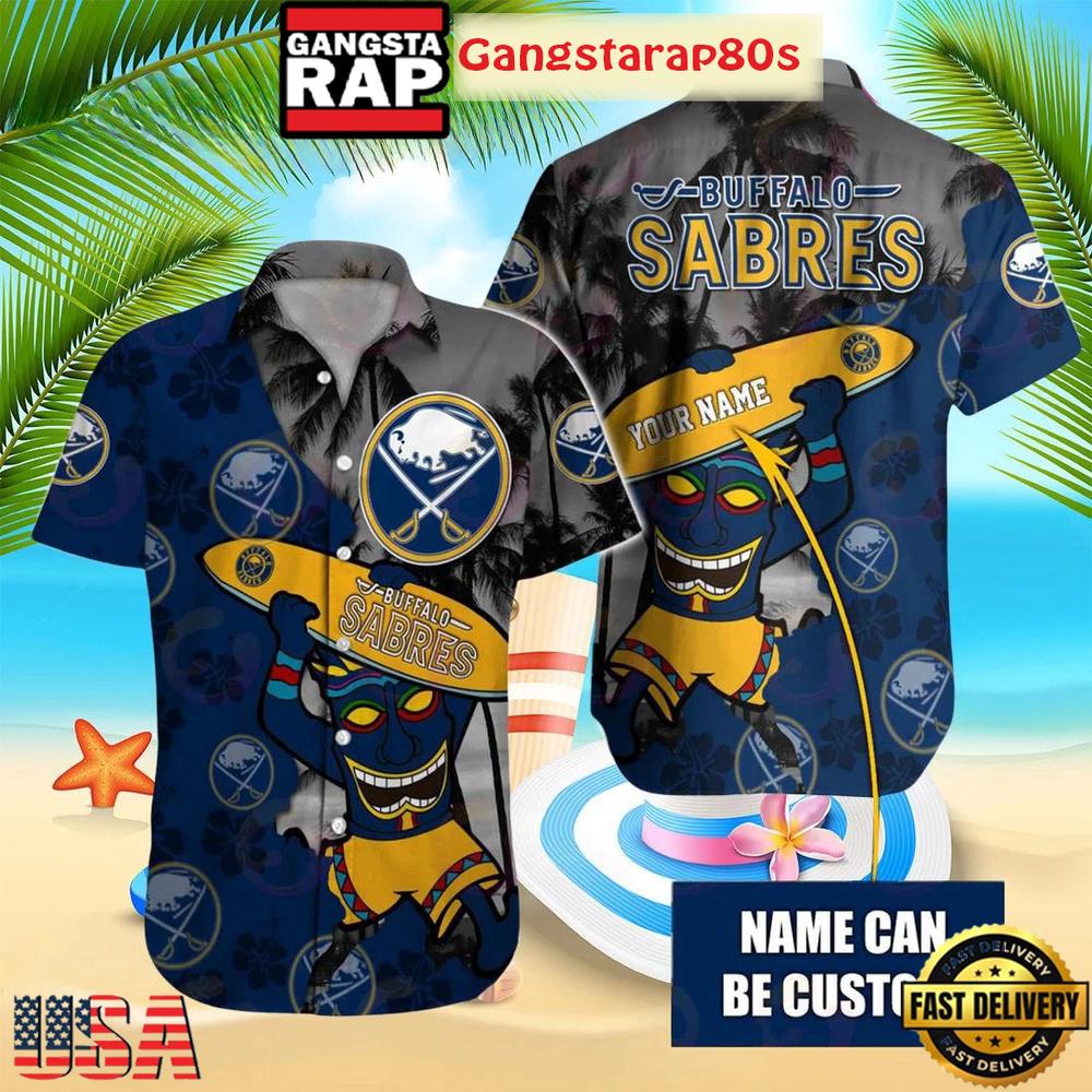 Custom Name Buffalo Sabres Tropical Tiki Summer Aloha Hawaiian Shirt Custom Name Buffalo Sabres Tropical Tiki Summer Aloha Hawaiian Shirt