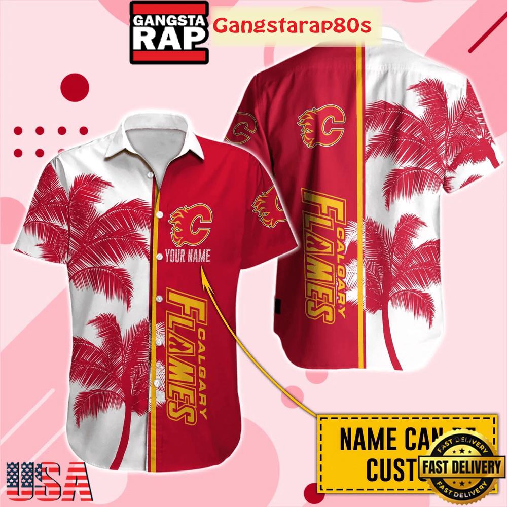 Custom Name Calgary Flames Palm Breeze Summer Hawaiian Shirt