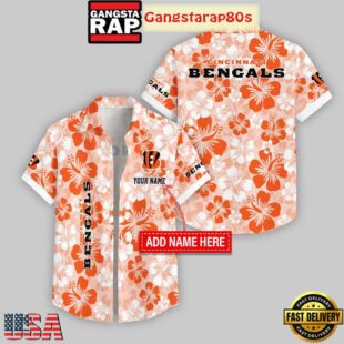 Custom Name Cincinnati Bengals Flowers Pattern Hawaiian Shirt For Fans