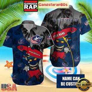 Custom Name Columbus Blue Jackets Tiki Summer Hawaiian Shirt
