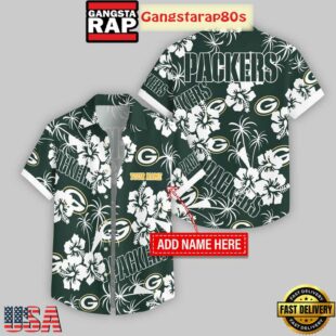 Custom Name Green Bay Packers Hibicus Pattern Hawaiian Shirt For Fans