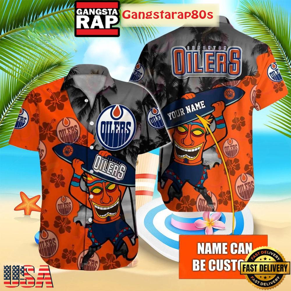 Custom Name Island Vibes Edmonton Oilers Summer Hawaiian Shirt