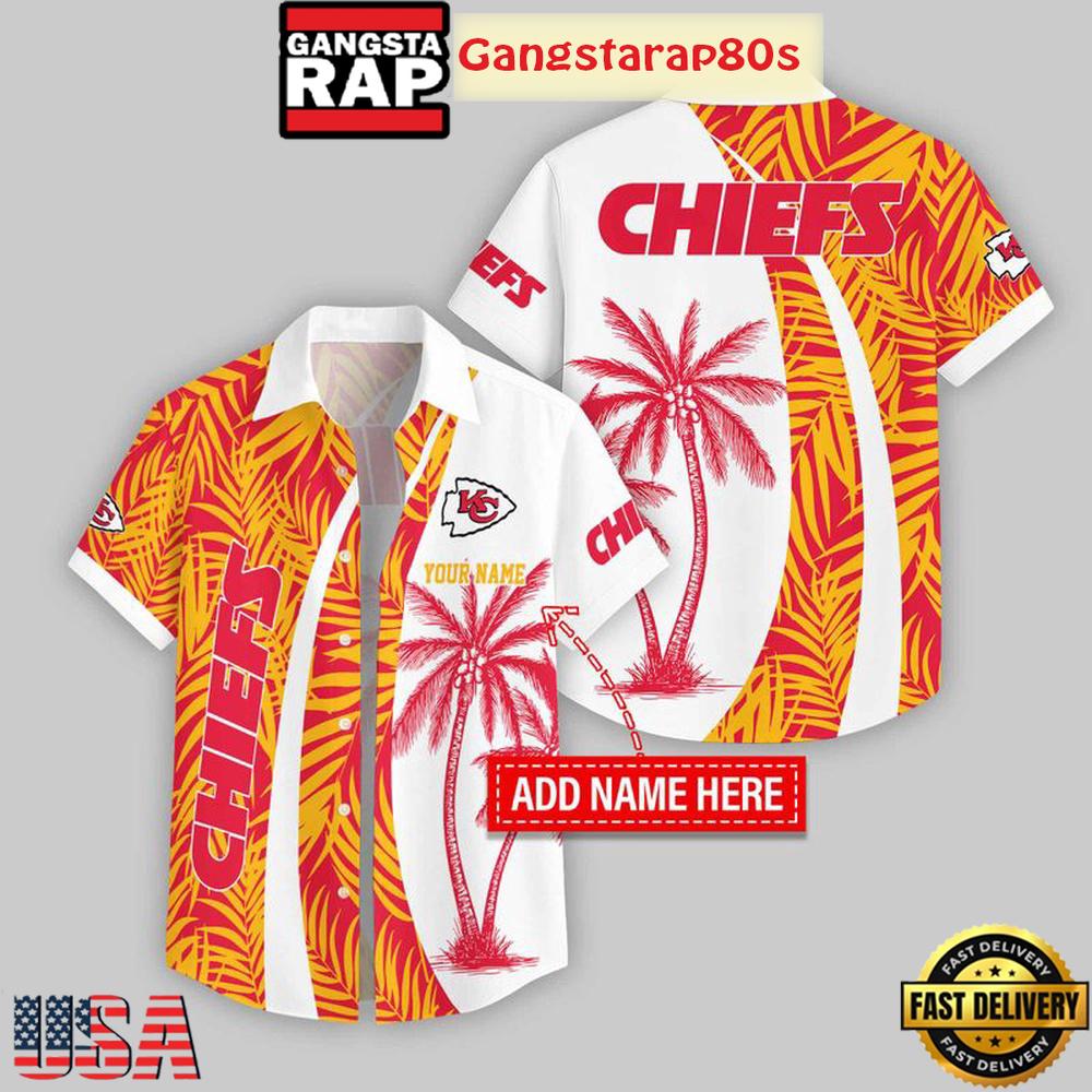 Custom Name Kansas City Chiefs Coconut Pattern Hawaiian Shirt For Fans
