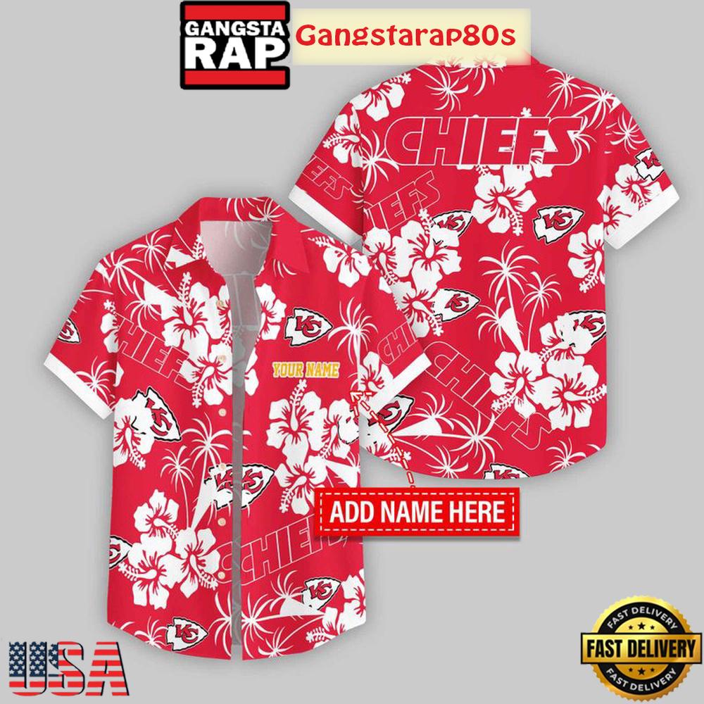 Custom Name Kansas City Chiefs Hibicus Pattern Hawaiian Shirt For Fans