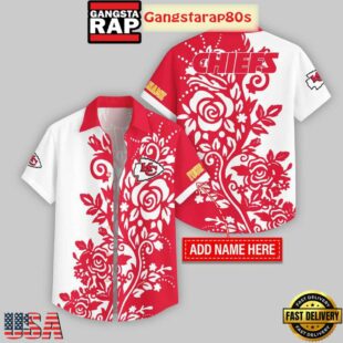 Custom Name Kansas City Chiefs Rose Branch Pattern Hawaiian Shirt For Fans