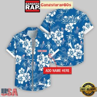 Custom Name Los Angeles Dodgers Hibicus Hawaiian Shirt For Fans