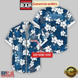Custom Name Los Angeles Dodgers Hibicus Pattern Hawaiian Shirt For Fans