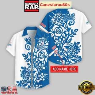 Custom Name Los Angeles Dodgers Rose Branch Pattern Hawaiian Shirt For Fans
