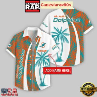 Custom Name Miami Dolphins Coconut Pattern Hawaiian Shirt For Fans