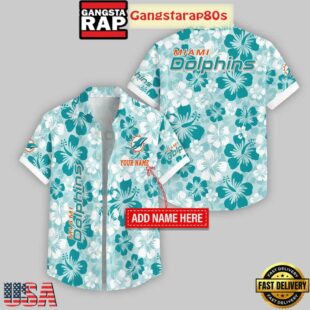 Custom Name Miami Dolphins Flowers Pattern Hawaiian Shirt For Fans