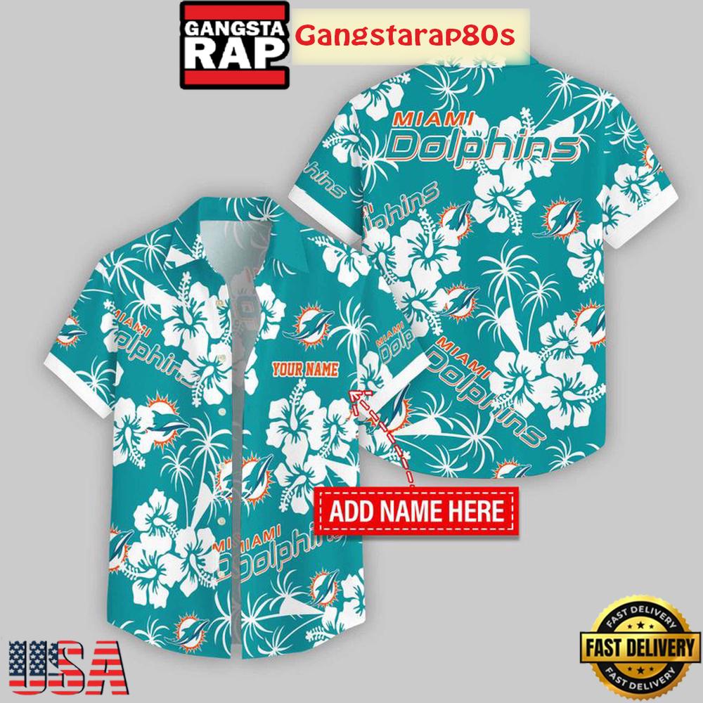 Custom Name Miami Dolphins Hibicus Aloha Hawaiian Shirt Custom Name Miami Dolphins Hibicus Aloha Hawaiian Shirt
