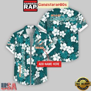 Custom Name Miami Dolphins Hibicus Pattern Hawaiian Shirt For Fans