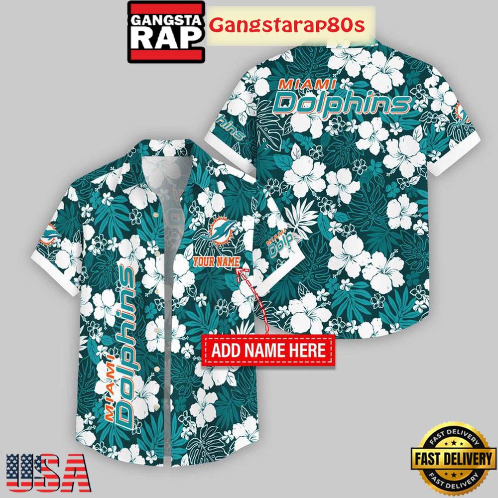 Custom Name Miami Dolphins Hibicus Pattern Aloha Hawaiian Shirt Custom Name Miami Dolphins Hibicus Pattern Aloha Hawaiian Shirt