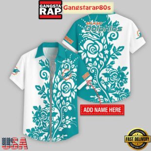 Custom Name Miami Dolphins Rose Branch Pattern Hawaiian Shirt For Fans