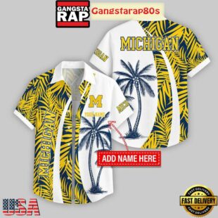 Custom Name Michigan Wolverines Coconut Pattern Hawaiian Shirt For Fans