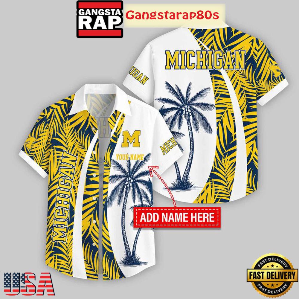 Custom Name Michigan Wolverines Coconut Pattern Aloha Hawaiian Shirt Custom Name Michigan Wolverines Coconut Pattern Aloha Hawaiian Shirt