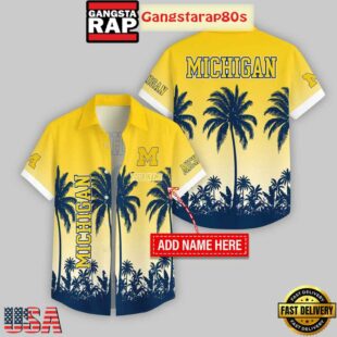 Custom Name Michigan Wolverines Flowers Hawaiian Shirt For Fans
