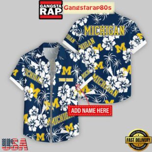 Custom Name Michigan Wolverines Hibicus Hawaiian Shirt For Fans
