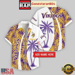 Custom Name Minnesota Vikings Coconut Pattern Hawaiian Shirt For Fans