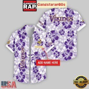 Custom Name Minnesota Vikings Flowers Pattern Hawaiian Shirt For Fans