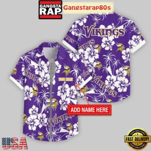 Custom Name Minnesota Vikings Hibicus Hawaiian Shirt For Fans