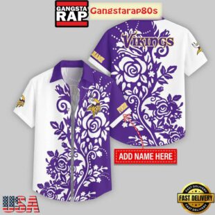 Custom Name Minnesota Vikings Rose Branch Pattern Hawaiian Shirt For Fans