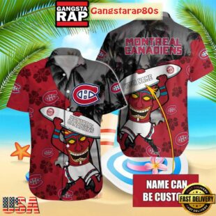 Custom Name Montreal Canadiens Tiki Surf Style Summer Hawaiian Shirt