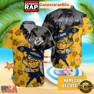Custom Name Nashville Predators Tiki Summer Hawaiian Shirt